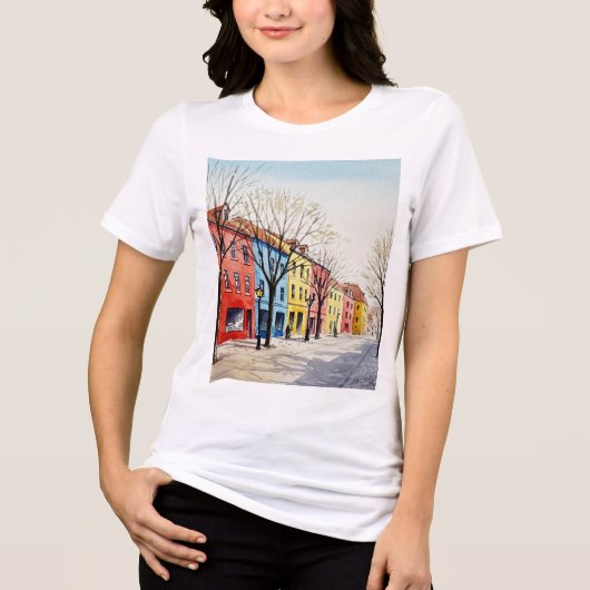 Street with colorful houses Tri-Blend shirt (Voorkant)