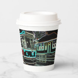 Streetcar bij Railway stn Paper cup Papieren Bekers