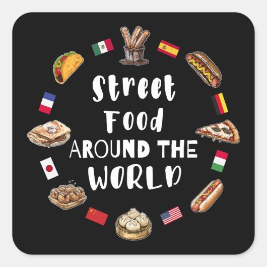 Streetfood over de hele wereld vierkante sticker (Voorkant)