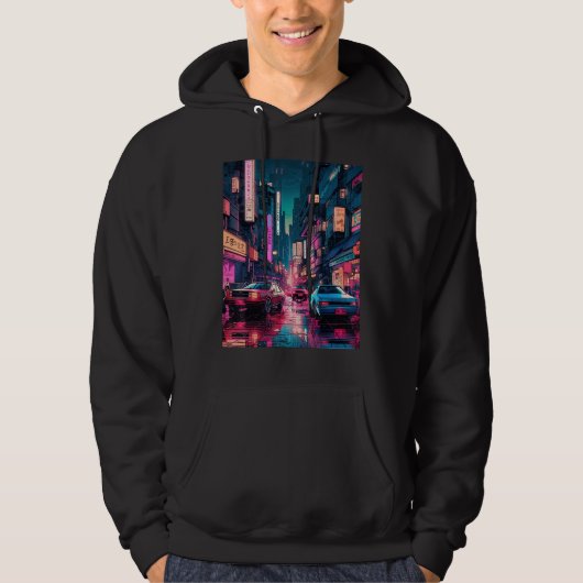 Streets of Tokyo Japan Night Scene With Lights - V Hoodie (Voorkant)