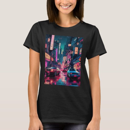 Streets of Tokyo Japan Night Scene With Lights - V T-shirt (Voorkant)