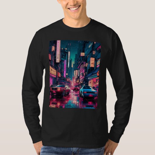 Streets of Tokyo Japan Night Scene With Lights - V T-shirt (Voorkant)