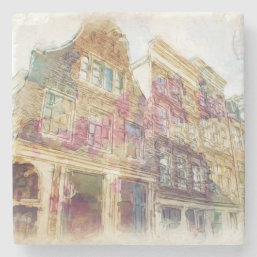 Streets van het oude Amsterdam Stenen Onderzetter (Voorkant)
