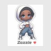 Streetstyle schattig zwart chibi meisje sticker (Vel)