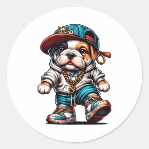 🐶 Streetwear Bulldog Puppy – Cool Urbane Design Ronde Sticker