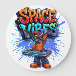 Streetwear Design met Ruimte Vibes Alien DJ Muziek Grote Klok