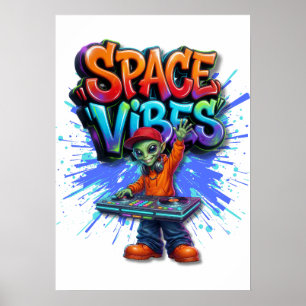 Streetwear Design met Ruimte Vibes Alien DJ Muziek Poster