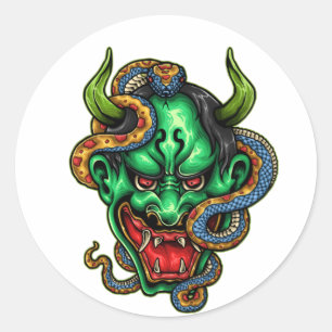 Streetwear Green Dragon Tattoo Ronde Sticker