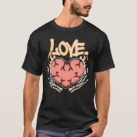 Streetwear met hart met vlammen en skelet handen