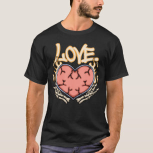 Streetwear met hart met vlammen en skelet handen t-shirt