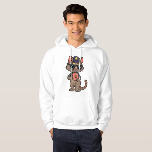 Streetwise Police Cat – 90s Cartoon Donut Cop Hoodie (Voorkant volledig)