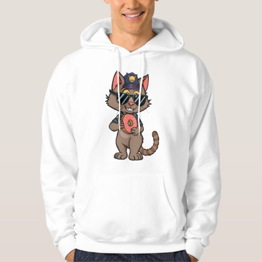 Streetwise Police Cat – 90s Cartoon Donut Cop Hoodie (Voorkant)