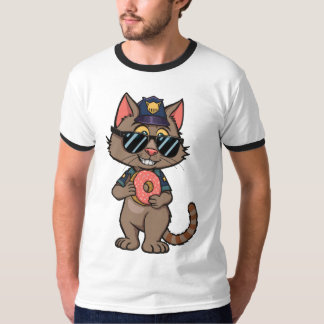 Streetwise Police Cat – 90s Cartoon Donut Cop T-shirt