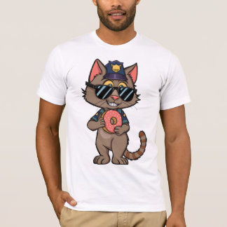 Streetwise Police Cat – 90s Cartoon Donut Cop T-shirt