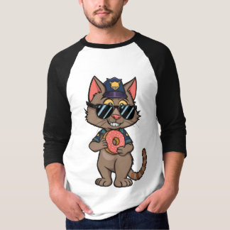 Streetwise Police Cat – 90s Cartoon Donut Cop T-shirt