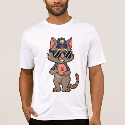 Streetwise Police Cat – 90s Cartoon Donut Cop T-shirt (Voorkant)