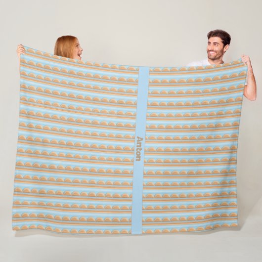 Streifenmuster blau braun grau fleece deken (In situ)