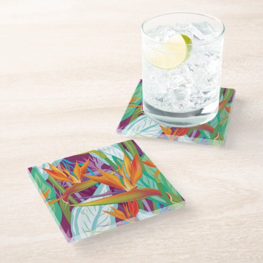 Strelitzia Pattern Glazen Onderzetter (Schuin)