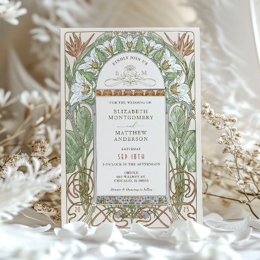 Strelitzia Wedding Invitations Art Nouveau Mucha Kaart