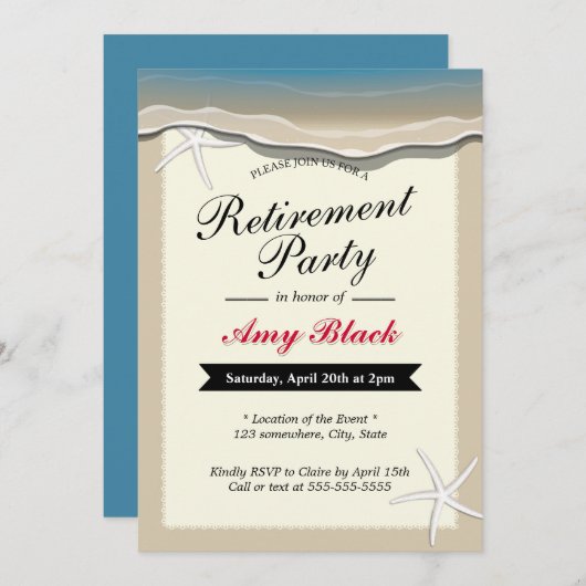 Streng Thema Starfish Retirement Party nodiging Kaart (Voorkant / Achterkant)