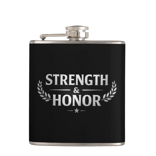 Strength and Honor Black Stainless Steel Hip Flask Heupfles (Voorkant)