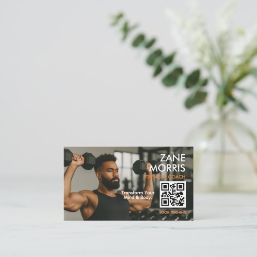 Strength Coach Photo QR Code Visitekaartje (Staand voorkant)