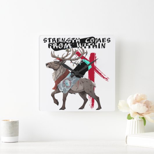 Strength Comes From Within Reindeer Vierkante Klok (Huis)