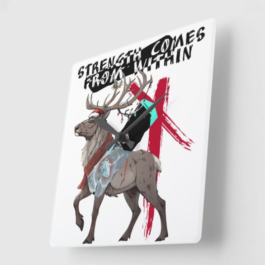 Strength Comes From Within Reindeer Vierkante Klok (Hoek)