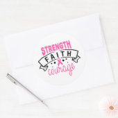 Strength Faith Courage Breast Cancer Awareness Ronde Sticker (Envelop)