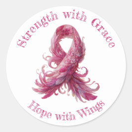 Strength with Grace – Pink Feather Breast Cancer  Ronde Sticker