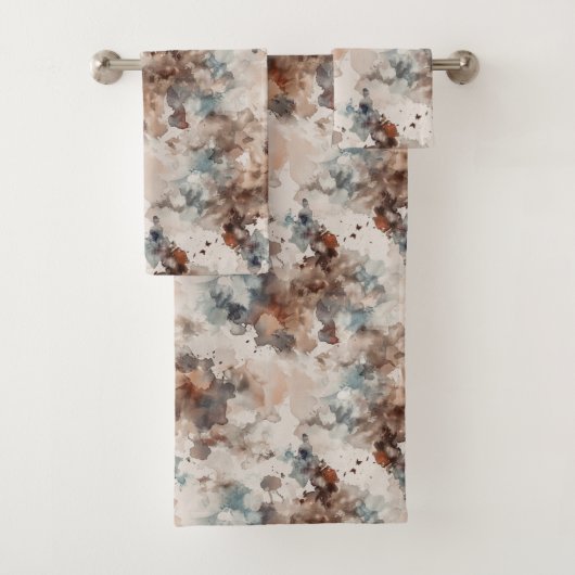 Strepen Abstract Blauw Crème Bruin Bad Handdoek (Insitu)