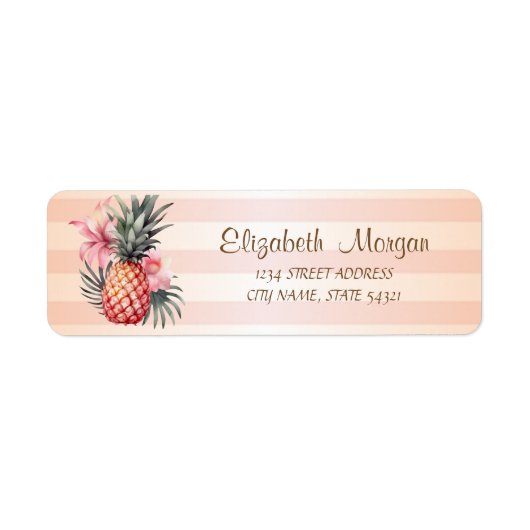Strepen Ananas Hibiscus Adreslabel Etiket (Voorkant)