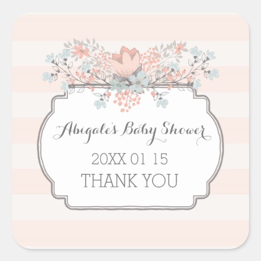 Strepen Bloemen Baby shower Favor Stickers (Voorkant)