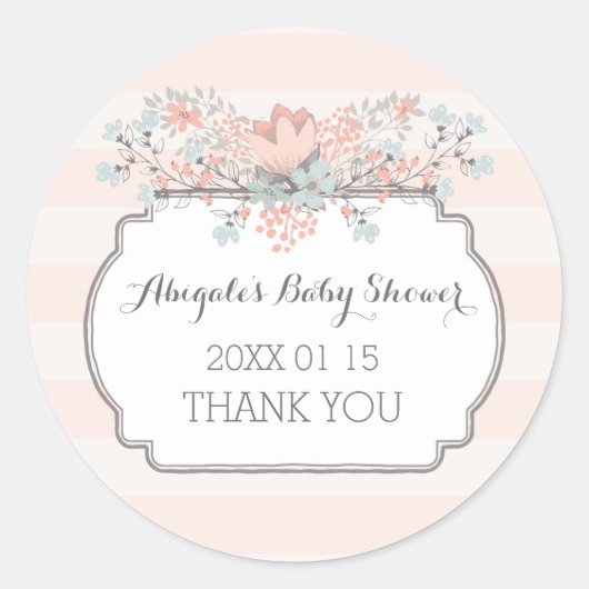  Strepen Bloemen Baby shower Favor Stickers (Voorkant)