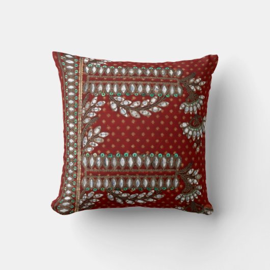 Strepen Bloemen Elegant Brocade Indian Kussen (Voorkant)