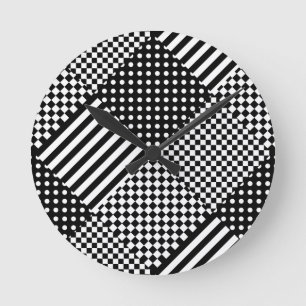 Strepen Controleer Harlequin Polka Dots Gemengd on Ronde Klok