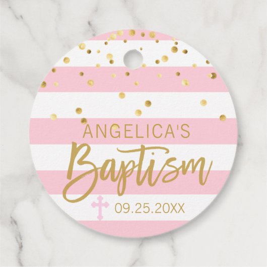 Strepen Cross Pastel ROZE Goud MEISJE DOOP Bedankjes Labels (Achterkant)