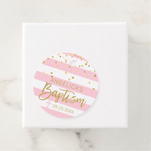 Strepen Cross Pastel ROZE Goud MEISJE DOOP Bedankjes Labels (In situ)