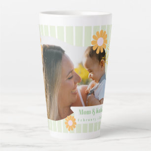 Strepen Daisy Bloemen Foto Groen Latte Mok