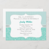 Strepen Damask Turquoise 60ste verjaardag uitnodig Kaart (Voorkant / Achterkant)