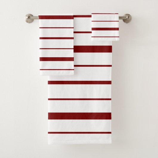 Strepen Design Burgundy op Wit Bad Handdoek (Insitu)