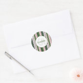  strepen Eenvoudig groen wit monogram Ronde Sticker (Envelop)