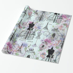  strepen Eiffeltoren collage florale Cadeaupapier