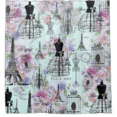  strepen Eiffeltoren collage florale Douchegordijn (Voorkant)