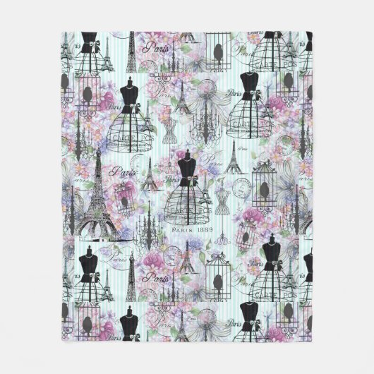  strepen Eiffeltoren collage florale Fleece Deken (Voorkant)