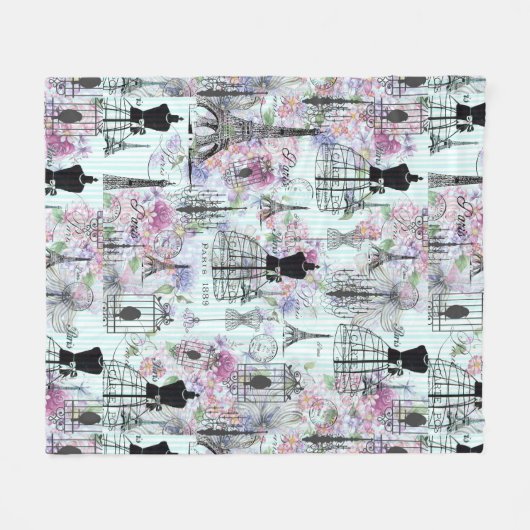  strepen Eiffeltoren collage florale Fleece Deken (Voorkant (Horizontaal))