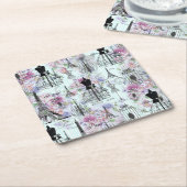  strepen Eiffeltoren collage florale Kartonnen Onderzetters (Schuin)