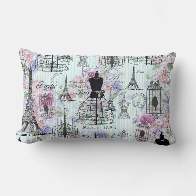  strepen Eiffeltoren collage florale Kussen (Voorkant)