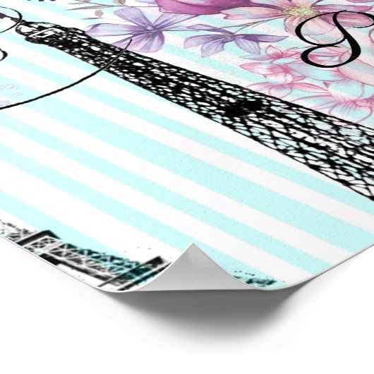  strepen Eiffeltoren collage florale Poster (Hoek)