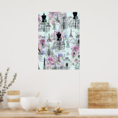  strepen Eiffeltoren collage florale Poster (Keuken)